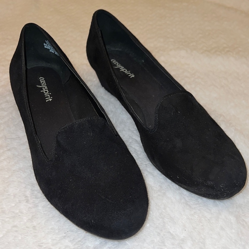 Easy Spirit Womens Black Suede Leather Wedge Slip On Shoes Size 7.5M
